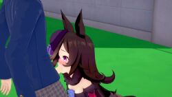 animated ass_focus black_hair blowjob blush fellatio hair_over_one_eye purple_eyes rice_shower_(umamusume) s3rma tagme umamusume umamusume_pretty_derby video