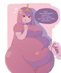 absurd_res adventure_time belly big_belly big_boobs big_breasts breasts cartoon_network digestion digestion_noises edit edited fat fat_belly female female_pred finn_the_human human_prey implied_vore licking_lips looking_at_viewer male male_prey napolitane post-vore post-vore_weight_gain princess princess_bubblegum smile thick_thighs vore weight_gain wide_hips