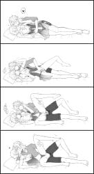 1boy 1girls albedo_(genshin_impact) blush breasts breasts_out female female_penetrated genshin_impact heart kissing kissing_while_penetrated legs_held_open lumine_(genshin_impact) male male/female male_penetrating motion_lines on_side panties_aside quinny_il sex straight thrusting thrusting_into_pussy tremble_spikes trembling_for_pleasure vaginal_penetration