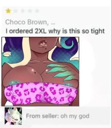 2girls areolae_visible_through_clothing dark-skinned_female eyes_out_of_frame green_areola green_fingers marina_(splatoon) meme_reference mole_on_areola mole_on_breast pearl_(splatoon) pink_top spicy_ssaur_(artist) splatoon_(series) splatoon_2 tight_clothing tubetop wrong_size yuri