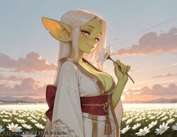 1girl 1girls ai_generated bangs blush boobs breasts camel_toe cameltoe cleavage clothed clothed_female curvy ears_down ecchipeachi elf elf_ears female female_focus female_only focus fringe fully_clothed goblin goblin_female green_body green_skin large_breasts long_ears long_hair nipples nipples_covered nipples_visible_through_clothing oc original_character pussy sfw shortstack solo solo_female solo_focus sweat teeth tight_clothes tight_clothing uncensored very_long_hair white_hair