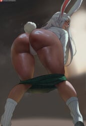 ass bunny_ears bunny_tail highres looking_at_viewer looking_back miruko my_hero_academia oroborusart panties skirt_down white_panties