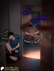 ai_generated black_hair caught cheating crying english_text fishnets interracial masturbation missionary_position muscular_male netorare ntr short_hair text