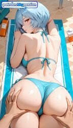 1boy 1girls 2026 ai_assisted ai_generated anime ass ass_grab ayanami_rei beach beach_towel big_ass bikini boobs booty bottle breasts bust deep_skin evangelion grabbing_another's_ass groping hands_on_ass hetero hi_res high_quality high_resolution highres lotion lotion_bottle neon_genesis_evangelion oil patreon patreon_username pov pov_hands red_eyes rei_ayanami short_hair skypassion solo_focus stable_diffusion sunscreen swimsuit tits towel water_bottle watermark