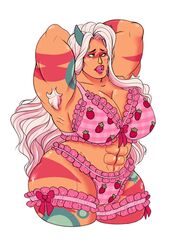 abs armpit_hair armpits big_breasts big_hips big_lips bimbo breasts cleavage female female_only garters gem_(species) hands_behind_head jasper_(steven_universe) kikis_tavern lingerie long_hair makeup muscular_female panties pink_bra pink_lingerie pink_lipstick pink_panties sideboob solo_female steven_universe strawberry_panties thick_lips thick_thighs thighs white_hair wide_hips yellow_eyes