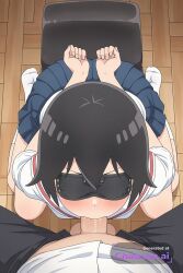 1girl ai_assisted ai_generated balls_deep black_hair blue_skirt brown_eyes deep deepthroat dominated facing_viewer hands_behind_back high_quality highres little_sister petite_body pleated_skirt pov ripped_clothes school_uniform short_hair short_sleeves sitting_on_knees skinny small_breasts small_tits tiny_tits white_sailor_collar white_shirt white_socks young