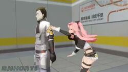 1girl 2boys 3d 3d_animation animation ass braided_hair breasts death death_by_snoo_snoo female headscissor humiliation neck_snap nicole_demara pink_hair shorts tagme video zenless_zone_zero