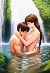 after_sex after_sex_cuddling after_sex_kiss ai_generated art_of_fighting bath bathing bathing_in_river bathing_together cuddling cuddling_after_sex cuddling_up_together hug hugging hugging_partner king_of_fighters kyo_kusanagi leaning_on_another leaning_on_partner leaning_on_person lovers lovers_moment post_coital post_coitus post_orgasm post_sex romantic romantic_couple romantic_sex smiling smiling_at_partner snk waterfall yuri_sakazaki