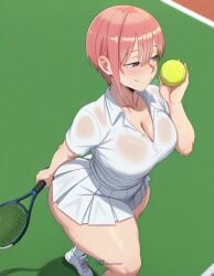 1girls ai_generated angel_yukkis ass big_ass big_breasts big_tits breasts curvy curvy_female curvy_figure day fat_ass go-toubun_no_hanayome nakano_ichika nipples oppai park pussy pussy_juice sexy_female sexy_pose shirt skirt socks sweat tennis_ball tennis_racket tits voluptuous_female wet wet_pussy