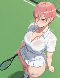 1girls ai_generated angel_yukkis ass big_ass big_breasts big_tits breasts curvy curvy_female curvy_figure day fat_ass go-toubun_no_hanayome nakano_ichika nipples oppai park pussy pussy_juice sexy_female sexy_pose shirt skirt socks sweat tennis_ball tennis_racket tits voluptuous_female wet wet_pussy