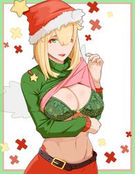 christmas_outfit cleavage female_focus ictiwinter materclaws presenting_breasts solo solo_focus twitter twitter_username