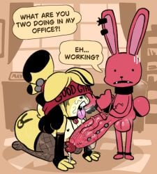algob4v animal_crossing armwear balls ballsack bav big_breasts big_penis blindfold blindfolded blindfolded_female breasts breasts_out caught caught_in_the_act choker collar ear_piercing finger_in_mouth fishnet_legwear fishnets furry furry_only isabelle_(animal_crossing) leash leash_and_collar massive_penis nintendo office office_lady open_mouth penis penis_piercing pubes pubes_on_face pubic_hair pubic_hair_on_face ruined_makeup tattoo tattoo_on_butt text thober_(bav) tongue tongue_out