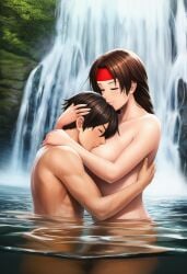 after_sex after_sex_cuddling after_sex_kiss ai_generated art_of_fighting bath bathing bathing_in_river bathing_together cuddling cuddling_after_sex cuddling_up_together hug hugging hugging_partner king_of_fighters kyo_kusanagi leaning_on_another leaning_on_partner leaning_on_person lovers lovers_moment post_coital post_coitus post_orgasm post_sex romantic romantic_couple romantic_sex smiling smiling_at_partner snk waterfall yuri_sakazaki
