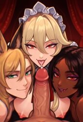 1girls 2boys 2girls 3boys after_fellatio ahri_(league_of_legends) ai_generated animal_ears black_hair blonde_hair blush borrowed_character breasts brown_hair closed_mouth cooperative_fellatio cum cum_in_mouth cum_on_tongue cum_string curtains dark-skinned_female dark-skinned_male dark_skin erection eyelashes eyeliner eyeshadow fang fate/grand_order_arcade fellatio final_fantasy final_fantasy_xiv fox_ears granblue_fantasy green_eyes group_sex hair_between_eyes hetero imminent_fellatio interracial large_breasts large_penis last_origin league_of_legends licking licking_lips licking_penis lips long_hair looking_at_viewer maid maid_headdress makeup medium_hair multiple_boys multiple_girls naughty_face nipples nude open_mouth oral original overlord_(maruyama) parted_bangs penis pov pov_crotch precum purple_eyeshadow red_eyes saliva seductive_smile shiny_skin short_hair smile teeth testicles threesome tongue tongue_out tsurime uncensored upper_teeth_only veins veiny_penis very_dark_skin