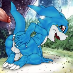 1boy anus ass balls digimon dragon mainnm-e male male_only muscle penis scaley solo veemon