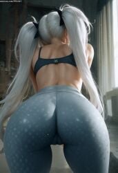 1girl 1girls ai_generated ass bending_forward bent_over big_ass bottom_heavy bra butt cameltoe clothed clothed_female clothes clothing facing_away female female_human female_only human human_female indoors large_ass light-skinned_female light_skin nai_diffusion novelai patreon_url pujopg realistic_textures rear_view revealing_clothes senran_kagura senran_kagura_(series) skin_tight slim_waist solo solo_female standing teenage_girl teenager thick_ass thick_thighs thigh_gap twintails very_long_hair video_game_character video_games white-skinned_female white_body white_hair white_skin wide_hips yagyuu_(senran_kagura) yoga_pants young young_female