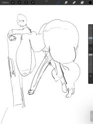 big_ass big_balls big_breasts big_penis futanari greaseyhair intersex saggy_balls sketch thick_thighs white_body
