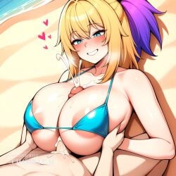 1girl ai_assisted ai_generated beach big_boobs cock_between_boobs cum_eruption cum_explosion cumshot love paizuri sand shiny_boobs straddling_paizuri titfuck titjob