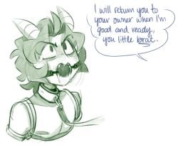 ballgag bondage collar dialogue drooling ectochoir gag gagged hazbin_hotel hazbin_hotel_oc leash leon_(mumbocumbo) mumbocumbo original_character