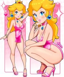 1girls alternate_version_available arm_behind_head armwear big_lips bimbo bimbo_lips blonde_hair blue_eyes blush bracelet breasts choker cleavage close-up clothing crown dress ear_piercing earrings female female_only footwear full_body hair headwear heart heels high_heels hips lips lipstick long_hair mario_(series) nail_polish nails neckwear nintendo one_eye_closed parted_lips pink_dress pink_lips pink_lipstick pink_nail_polish pink_nails pink_toenails princess_peach short_dress sideboob smile solo solo_female sparkles squatting thick_lips toenail_polish wiluma wink winking