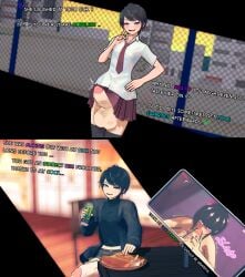 14inchforearm blowjob cucked_by_femboy hung_femboy hung_trap koharu_(14inchforearm) lirian_(iyarin) looking_at_viewer teasing teasing_viewer uniform