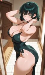 ai_generated boobs curvy dress female_focus female_only fubuki_(one-punch_man) gigantic_breasts green_hair houseofwaifu huge_breasts huge_butt huge_thighs one-punch_man