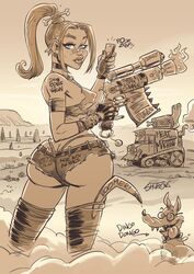 1girls ass athletic athletic_female big_ass big_butt boomerang booty_shorts breasts bubble_ass bubble_butt female gun guns hips legs looking_at_viewer looking_back original post_apocalyptic smutoons tattoo tattooed_arm tattoos thick thick_ass thick_legs thick_thighs thighs warrior wasteland weapon weapons wide_hips woman