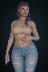 1girl 1girls 3duk ai_assisted cassidy_(life_is_strange) dyed_hair female female_focus female_only jeans life_is_strange life_is_strange_2 nail_polish only_female solo solo_female strapless_bra strapless_top