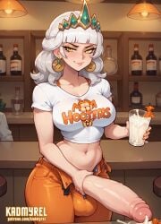 1futa 1girl 1girls ai_generated amber_eyes balls big_balls big_breasts big_penis big_testicles big_tits cum cum_drip cum_dripping cum_dripping_from_penis cum_in_container cum_in_glass cum_on_penis dominant dominant_expression dripping dripping_cum eye_contact flaccid flaccid_penis foreskin futa_only futanari gold_eyes grey_hair hooters hooters_uniform huge_balls huge_breasts huge_penis huge_testicles huge_tits jewelry kadmyrel league_of_legends looking_at_viewer pants pants_down penis penis_out_of_pants penis_under_clothes presenting presenting_penis qiyana_yunalai silver_hair smile smiling smiling_at_viewer smirk smirking smirking_at_viewer solo solo_focus tiara uncircumcised uncircumcised_penis uncut uncut_penis white_hair