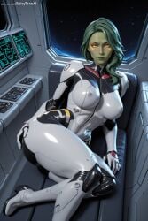 1girl ai_generated ass breasts gamora hi_res high_quality high_resolution large_breasts lips looking_at_viewer lying marvel_comics on_side patreon science_fiction seductive sexy shiny solo space spicytoonai star_(sky) uncensored watermark