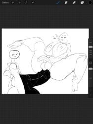 big_ass big_balls big_breasts big_penis futa_on_male futanari greaseyhair hyper_balls hyper_penis penetration sex sketch small_dom_big_sub spread_legs thick_thighs white_body