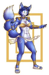 2020 anthro armor blue_body bra canid canine clothing countershading female fox genitals hair hi_res krystal loincloth mammal nintendo purple_hair pussy simple_background solo spoonful-of-jam star_fox surprise tailband underwear upskirt video_games white_background white_countershading