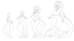 2019 3_toes amulet animal_hands animal_humanoid animal_legs anthro_to_humanoid body_size_growth breast_expansion breast_growth breasts curvy_figure digitigrade dragon dragon_humanoid expansion female flat_chested frozenaardvark genitals growth hair hi_res horn horn_growth humanoid kobold long_tail looking_at_viewer monochrome nipples nude pussy sequence simple_background size_transformation smile standing tail_expansion the_varking thick_thighs toes transformation voluptuous white_background wide_hips