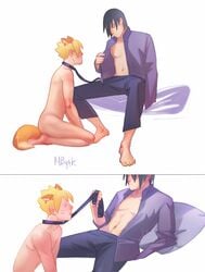 2boys age_difference ass barefoot black_hair blonde_hair blue_eyes boruto:_naruto_next_generations cheating cheating_husband closed_eyes clothed clothing collar dilf dog_collar feet fox_ears fox_humanoid fox_tail furry gay kneeling leash leash_pull male male/male male_only mature mature_male mbyak naruto naruto_(series) netorare ntr older_male older_man_and_younger_boy on_knees open_clothes open_shirt pale-skinned_male pale_skin petplay roleplay sasuke_uchiha shirt sitting slave soles teacher_and_student toes uzumaki_boruto whisker_markings whiskers white_background yaoi yellow_hair younger_male