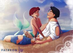 2boys after_sex aftermath ariel beach big_breasts big_dom_small_sub big_penis black_hair blue_eyes blush chest_hair cum cum_inside cum_on_breasts cum_on_penis cute_male disney disney_princess femboy fictional_interracial gay human lilprincyvi male male/male male_on_male male_only merman penis pleasure_face prince_eric pubic_hair red_hair rule_63 the_little_mermaid veiny_penis yaoi