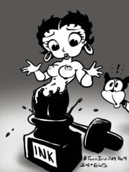 2019 betty_boop bimbo_(betty_boop) black_and_white black_background breasts eric_schwartz ews flapper gradient_background gray_background ink inkwell nude toony white_background