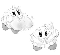 1:1 1girls 2020 ball_with_hyper_features big_breasts blush bow breasts clothes cute female happy happy_face happy_female huge_breasts kirby kirby_(series) monochrome nintendo nipple_bulge sakana8888888 school_uniform skirt small_female smile smiling solo solo_female stars_in_eyes sweat sweating waddling_head waving waving_hand white_background