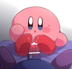 blue_body blue_eyes blue_skin blush cum cum_on_feet feet foot_fetish foot_focus footjob kirby kirby_(series) meta_knight nintendo pink_body pink_skin purple_feet red_feet subaru331