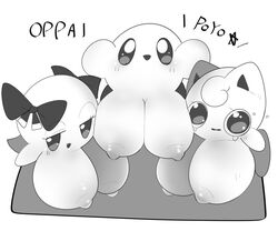 anthro ashamed ball_with_hyper_features big_breasts black_and_white blush boo_(mario) breasts crossover cute cute_face ebi10000000000 female female_only females females_only happy happy_face jigglypuff kirby kirby_(series) lady_bow mario_(series) nintendo paper_mario pokemon pokemon_(species) super_smash_bros. super_smash_bros._ultimate tears