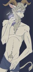 anthro beastars blue_eyes bovid caprine cellphone clothed clothing curved_horn dall_sheep fur genitals half-closed_eyes hi_res horn humanoid_genitalia humanoid_penis looking_at_viewer male mammal mostly_nude narrowed_eyes penis penis_base phone pina_(beastars) pubes seductive sheep skimpy smile solo spicedpopsicle standing teeth underwear underwear_only undressing white_body white_fur