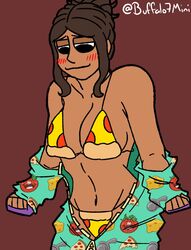 big_breasts blush bra brown_hair buffalo7mini dark-skinned_female fortnite onesie pajamas pj_pepperoni tagme