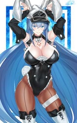 akame_ga_kill! big_breasts blue_hair bunny_ears esdeath_(akame_ga_kill!)