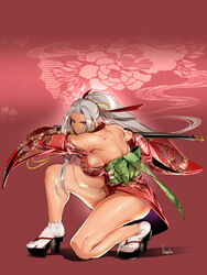 abs bowalia breasts japanese_clothes silver_hair