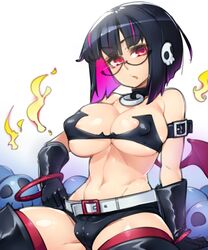 2018 black_hair female glasses large_breasts leather_clothing looking_at_viewer megane red_eyes red_hair rignetta's_adventure rignetta_(character) super_mican_(artist) two-tone_hair