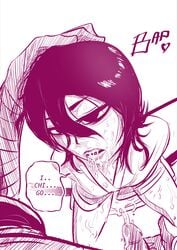 1boy 1girls after_deepthroat after_oral after_sex arms_behind_back asian baporiginal bleach cum cum_drip cum_drool cum_in_mouth cum_on_body cum_on_face cum_on_mouth cum_puddle cumshot faceless_male female hair_between_eyes kuchiki_rukia long_hair male open_mouth oral penis speech_bubble sweat sweatdrop talking text