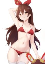 amber_(genshin_impact) baron_bunny_(genshin_impact) bikini danraz0r genshin_impact long_hair ribbon small_breasts thighhighs thighs thin_waist