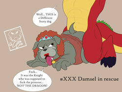 american_dragon:_jake_long anthro bent_over camsan_r_s canid canine canis clothed clothing collar crossdressing crown dialogue disney disney_channel domestic_dog dragon duo english_text fu_dog_(character) gay hi_res jake_long kinktober kinktober_2020 lipstick makeup male male/male male_only mammal profanity size_difference text tongue tongue_out yaoi