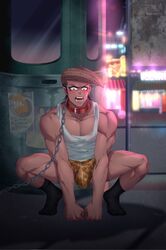 abs angry blush boxers bulge danganronpa dog_collar doggy embarrassed gay huge_cock lost male male_only mondo_oowada slave solo speedo yaoi