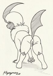 absol absurd_res anus black_and_white blush female feral furry genitals hi_res k9player_(artist) looking_at_viewer looking_back monochrome nintendo pokémon_(species) pokemon pokemon_(species) pussy raised_tail solo spreading standing traditional_media_(artwork) video_games