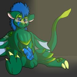 1boy anthro anthro_only balls barefoot bedroom_eyes blue_eyes blue_hair blue_penis blush blushing_at_viewer claws confident dark_background dated detailed_eyes digital_media_(artwork) diphallia diphallism dragon erect_penis erection exposed_penis exposure feet forked_tongue green_dragon green_scales hemipenes horny leaning_back male male_only merge_dragons! multi_penis penis precum_drip reptile scales scalie signature signed simple_background smirk soft_lighting staring_at_viewer tail veiny_penis wings